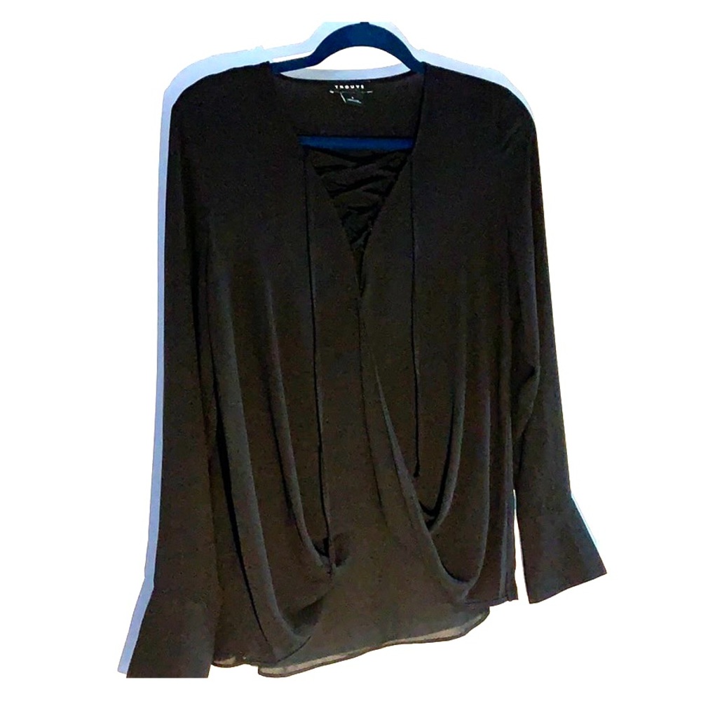 Trouvé Black V Neck Tie Blouse